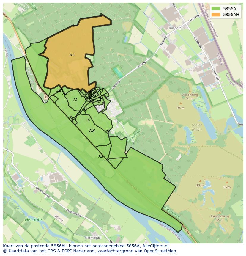Afbeelding van het postcodegebied 5856 AH op de kaart.
