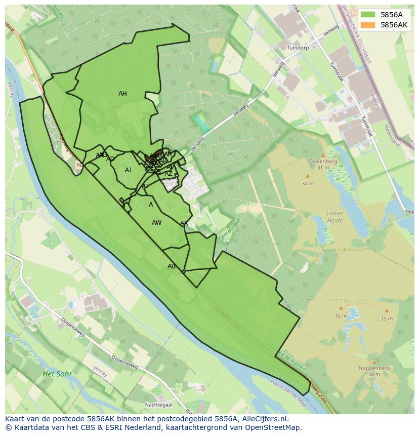 Afbeelding van het postcodegebied 5856 AK op de kaart.
