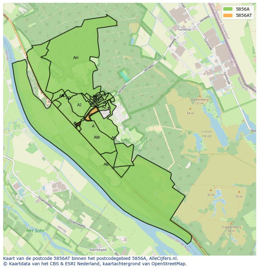 Afbeelding van het postcodegebied 5856 AT op de kaart.