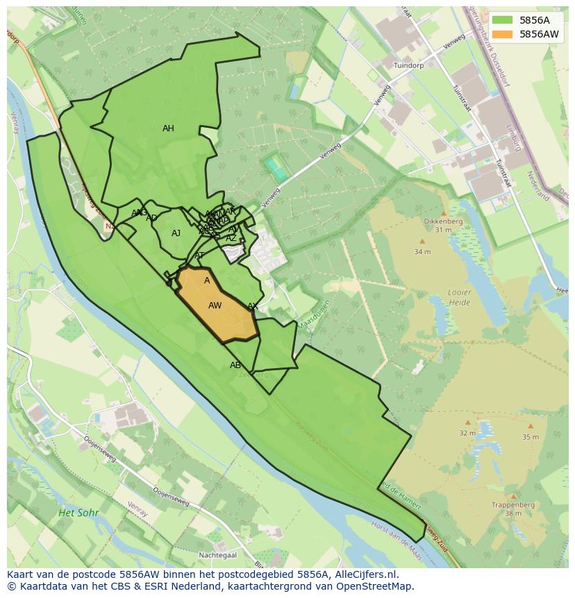 Afbeelding van het postcodegebied 5856 AW op de kaart.