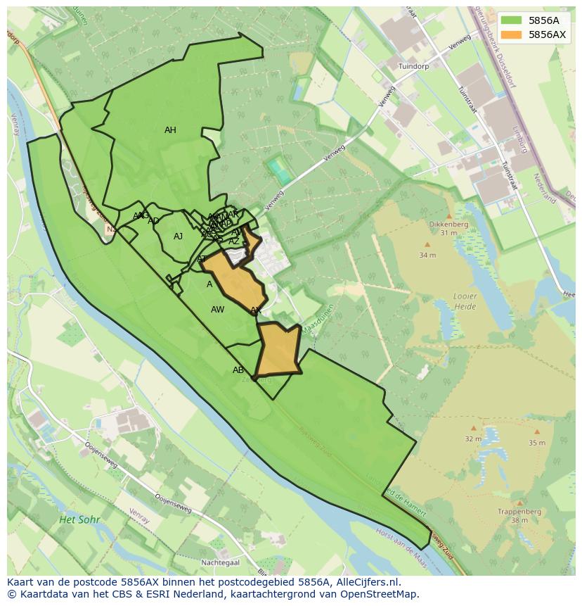 Afbeelding van het postcodegebied 5856 AX op de kaart.