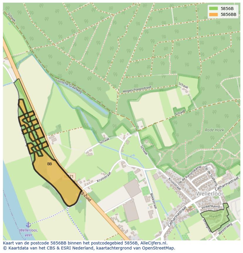 Afbeelding van het postcodegebied 5856 BB op de kaart.