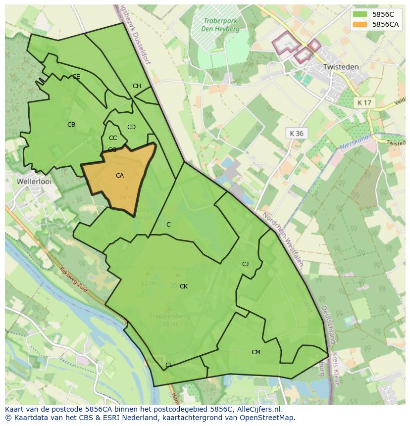 Afbeelding van het postcodegebied 5856 CA op de kaart.