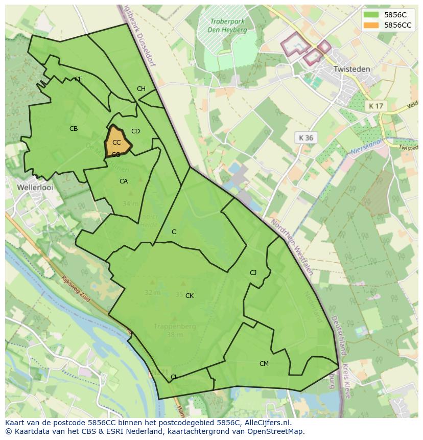 Afbeelding van het postcodegebied 5856 CC op de kaart.
