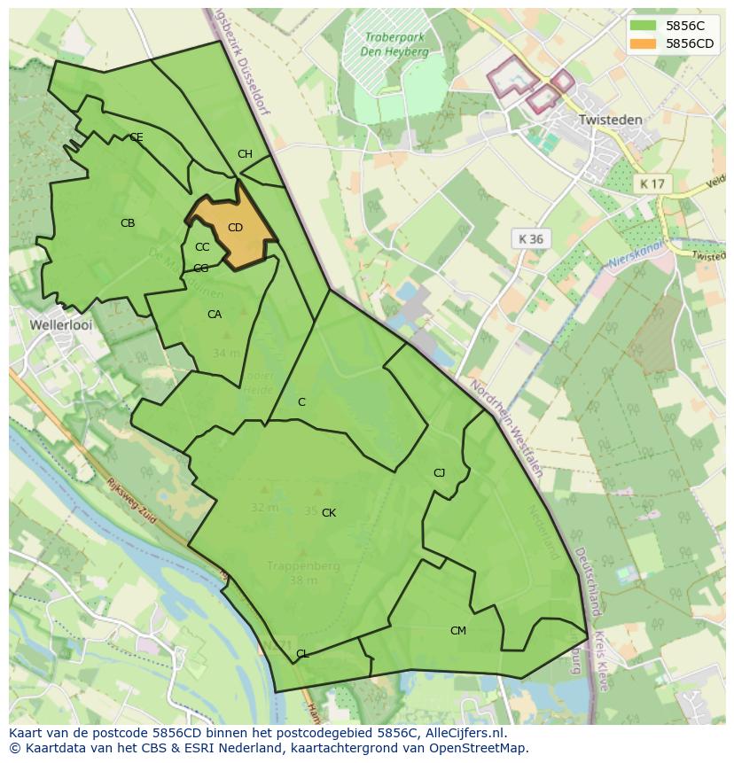 Afbeelding van het postcodegebied 5856 CD op de kaart.