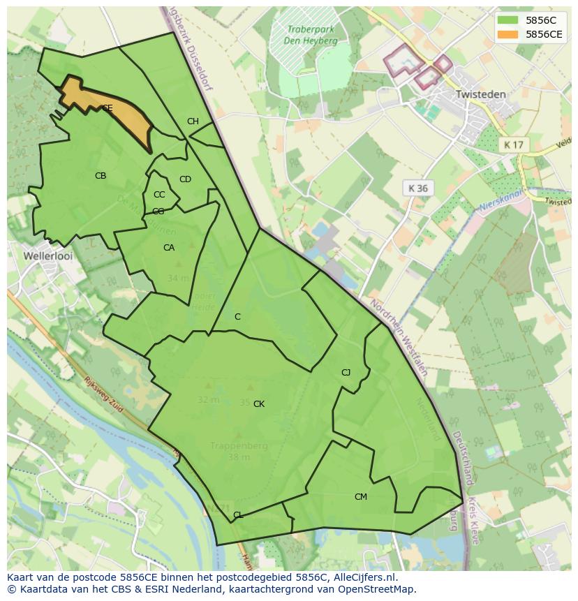 Afbeelding van het postcodegebied 5856 CE op de kaart.