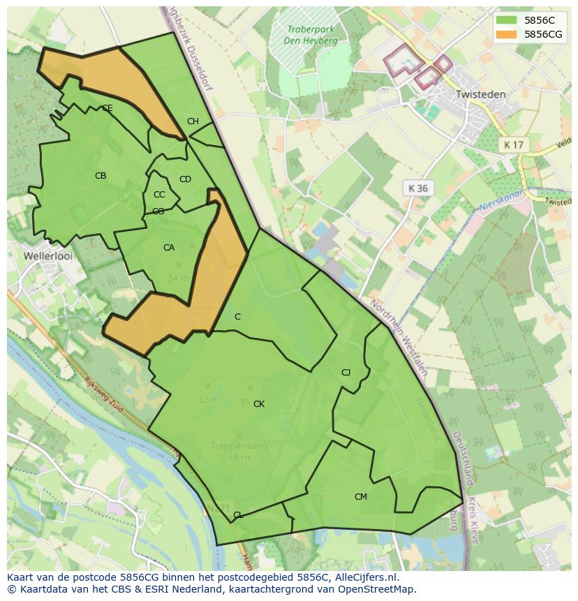 Afbeelding van het postcodegebied 5856 CG op de kaart.