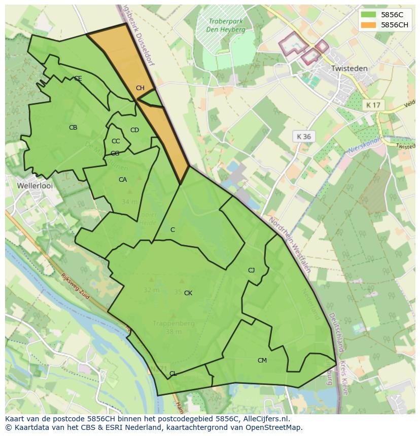 Afbeelding van het postcodegebied 5856 CH op de kaart.