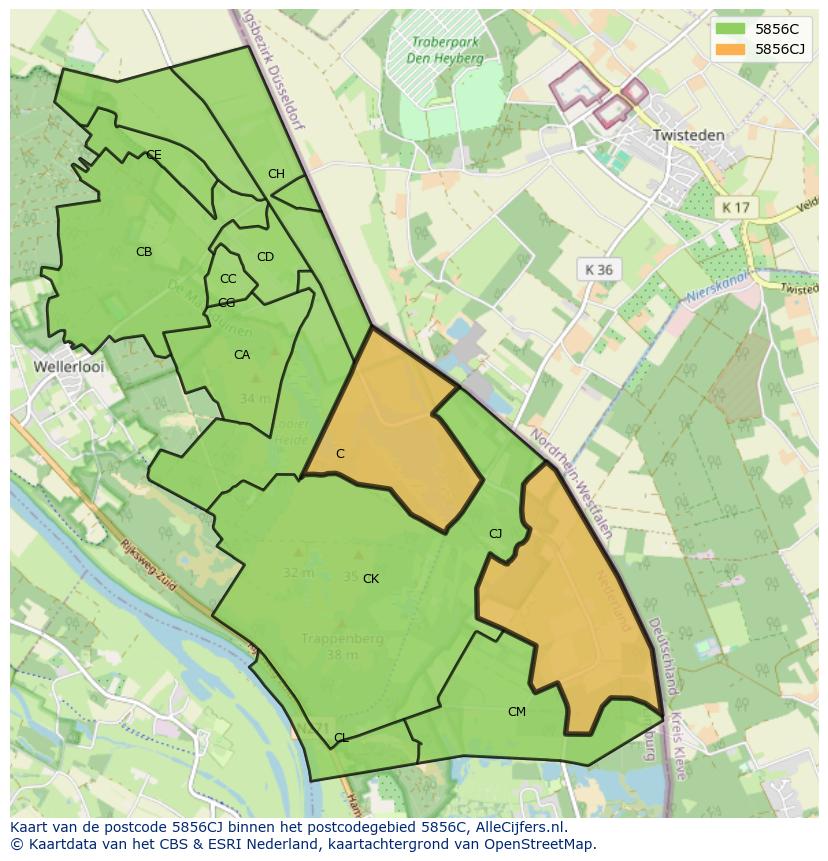 Afbeelding van het postcodegebied 5856 CJ op de kaart.