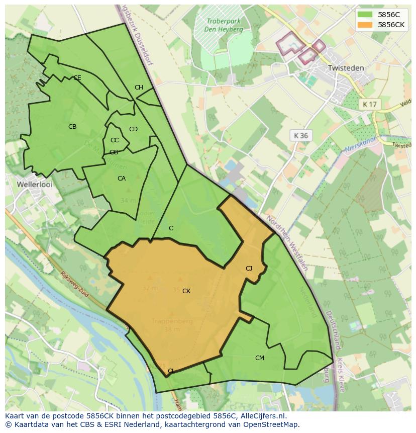 Afbeelding van het postcodegebied 5856 CK op de kaart.