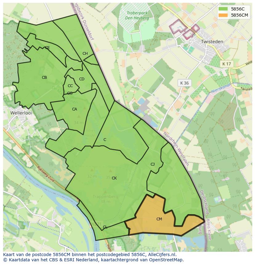 Afbeelding van het postcodegebied 5856 CM op de kaart.