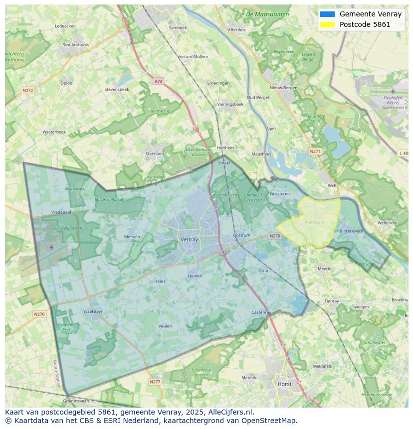 Afbeelding van het postcodegebied 5861 op de kaart.