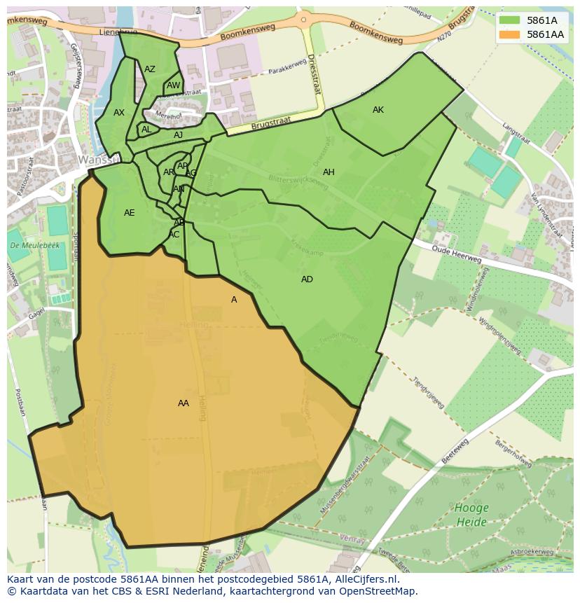 Afbeelding van het postcodegebied 5861 AA op de kaart.