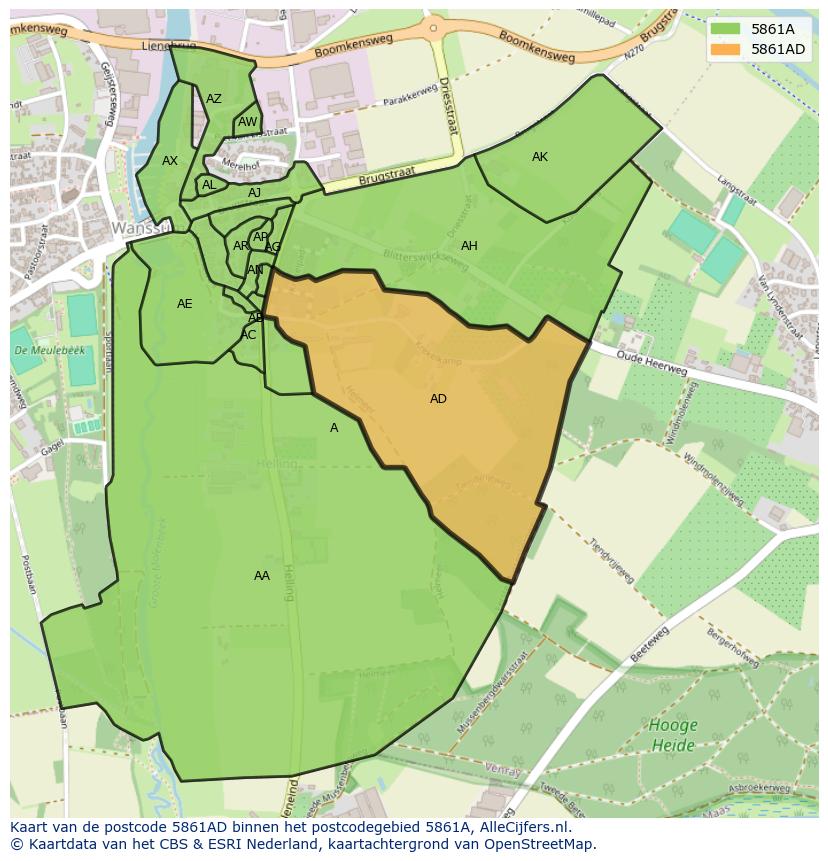 Afbeelding van het postcodegebied 5861 AD op de kaart.