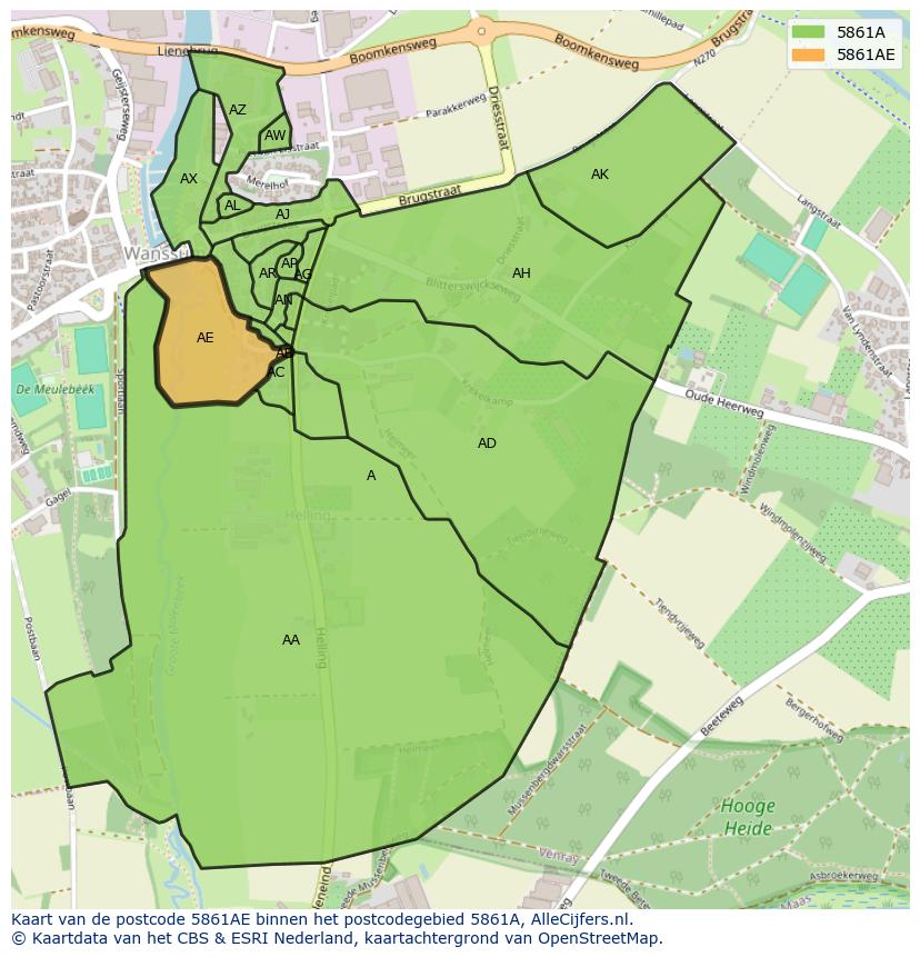 Afbeelding van het postcodegebied 5861 AE op de kaart.