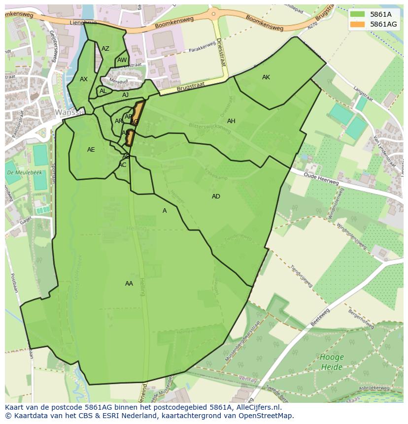 Afbeelding van het postcodegebied 5861 AG op de kaart.