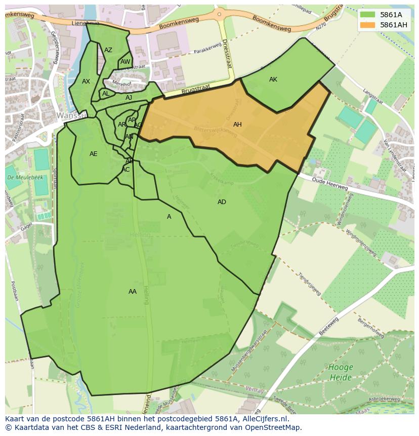 Afbeelding van het postcodegebied 5861 AH op de kaart.