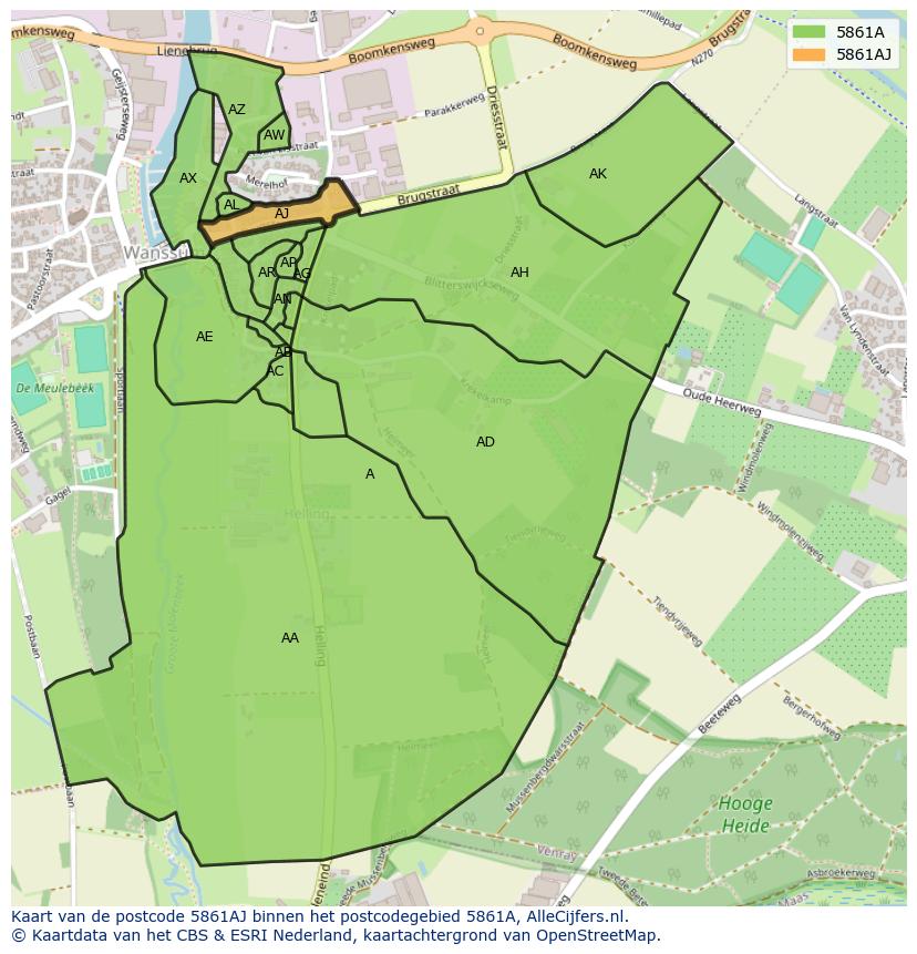 Afbeelding van het postcodegebied 5861 AJ op de kaart.