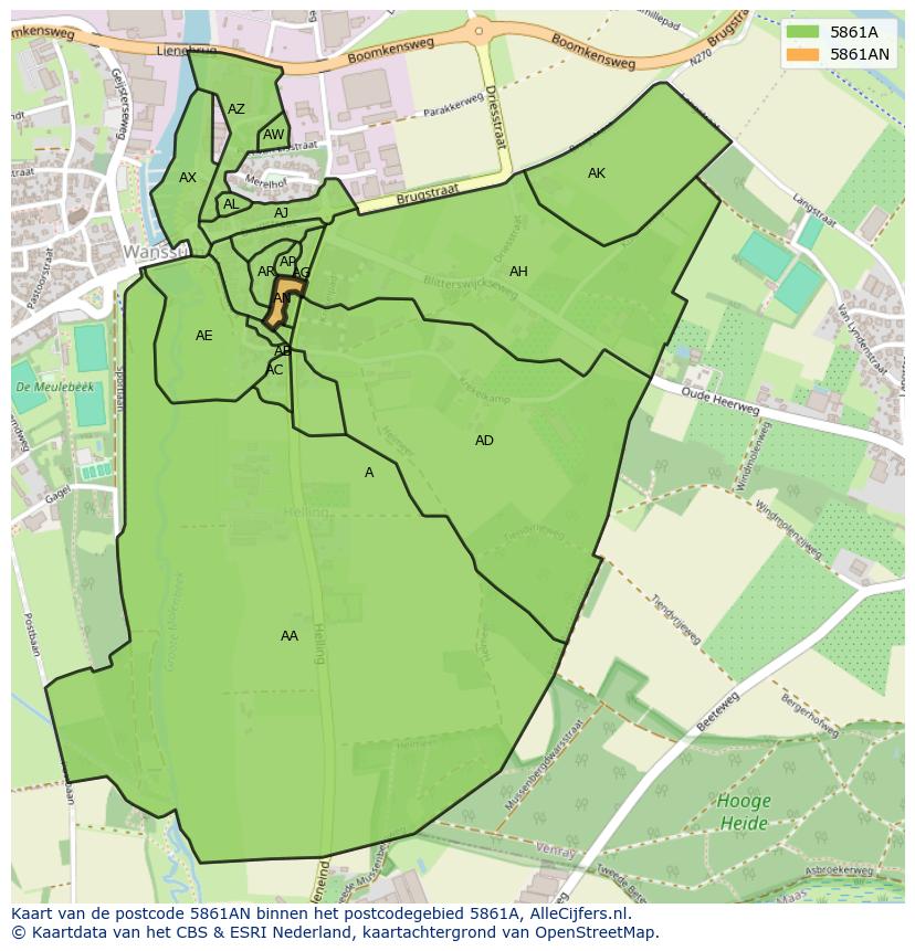 Afbeelding van het postcodegebied 5861 AN op de kaart.