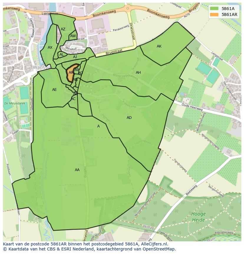Afbeelding van het postcodegebied 5861 AR op de kaart.