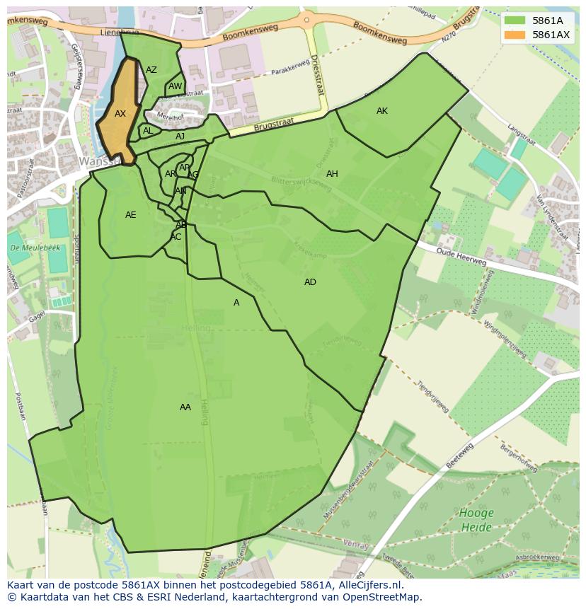 Afbeelding van het postcodegebied 5861 AX op de kaart.