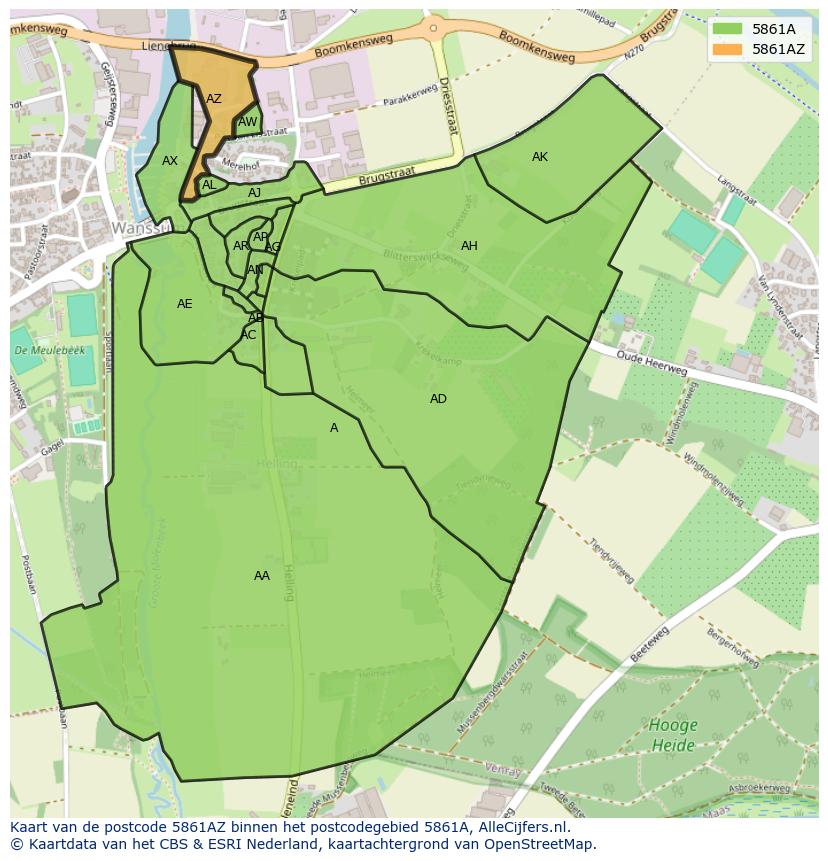 Afbeelding van het postcodegebied 5861 AZ op de kaart.