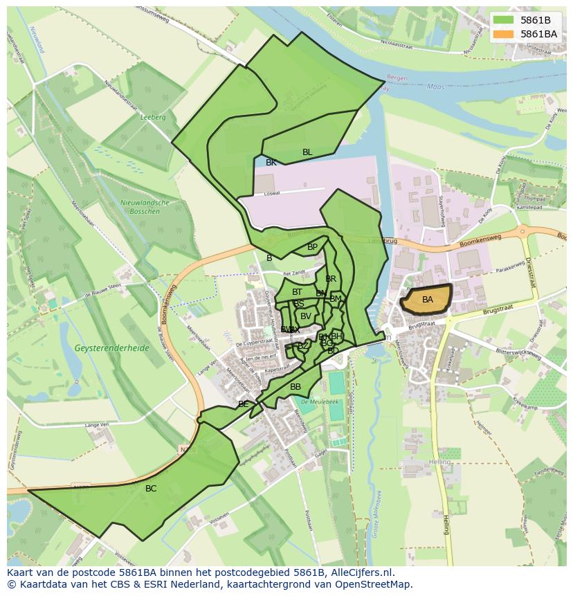 Afbeelding van het postcodegebied 5861 BA op de kaart.