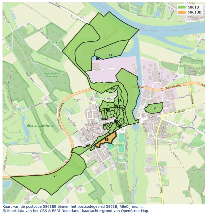 Afbeelding van het postcodegebied 5861 BB op de kaart.