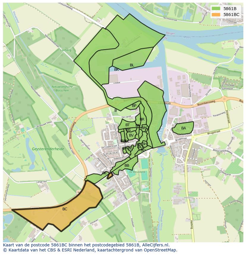Afbeelding van het postcodegebied 5861 BC op de kaart.
