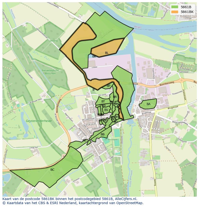 Afbeelding van het postcodegebied 5861 BK op de kaart.