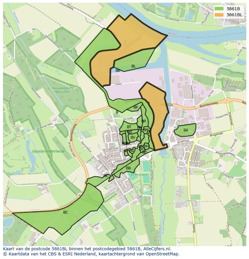 Afbeelding van het postcodegebied 5861 BL op de kaart.