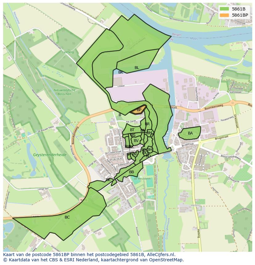 Afbeelding van het postcodegebied 5861 BP op de kaart.