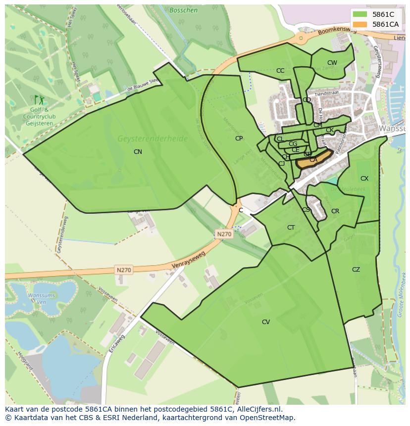 Afbeelding van het postcodegebied 5861 CA op de kaart.