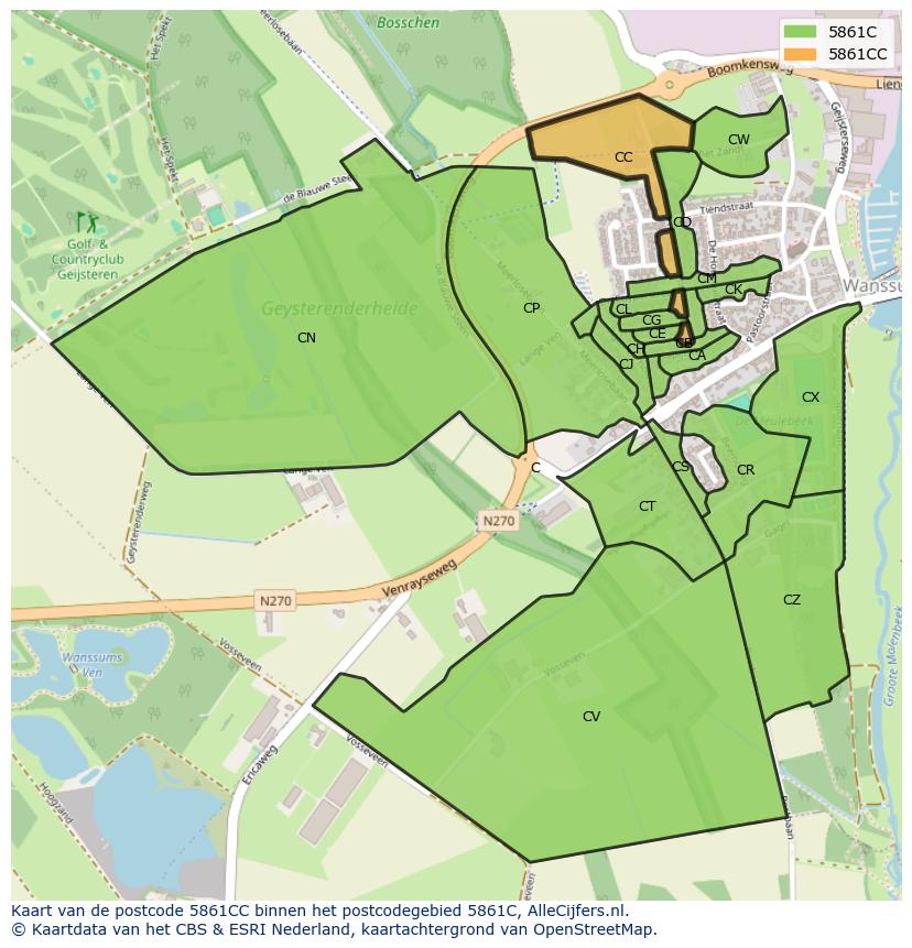 Afbeelding van het postcodegebied 5861 CC op de kaart.