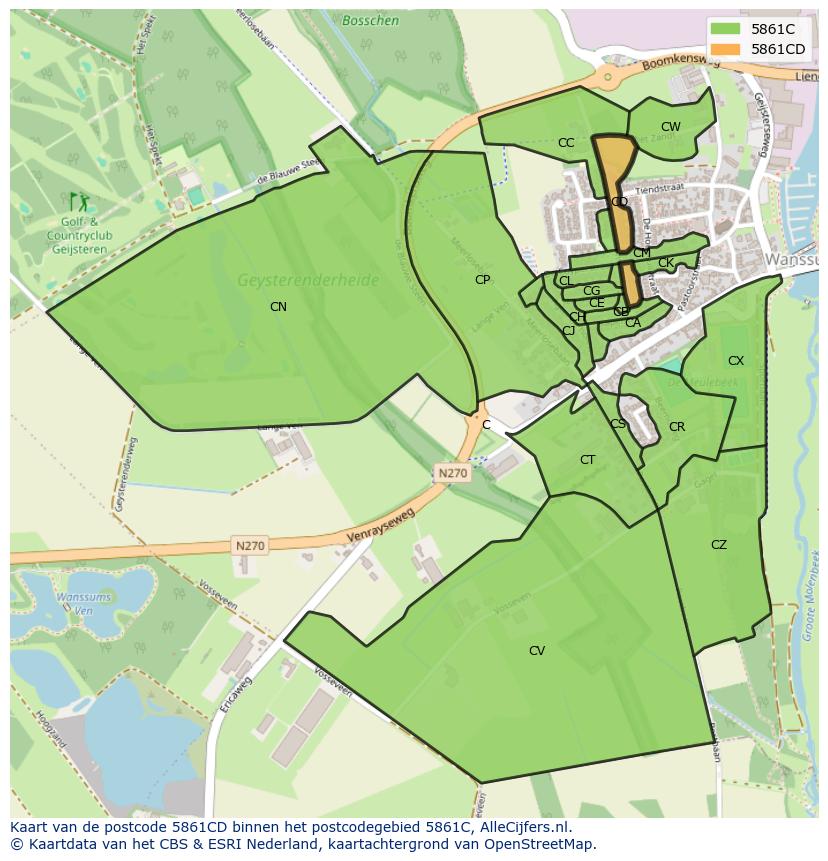 Afbeelding van het postcodegebied 5861 CD op de kaart.