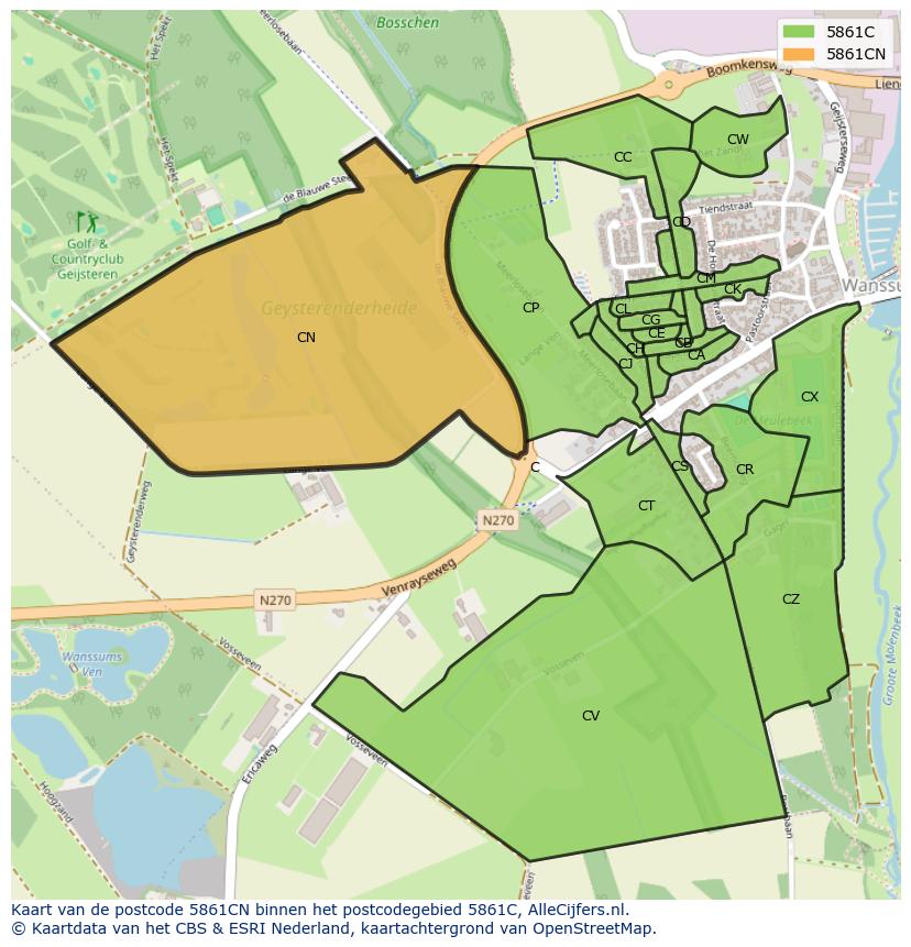 Afbeelding van het postcodegebied 5861 CN op de kaart.