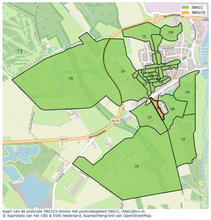 Afbeelding van het postcodegebied 5861 CS op de kaart.