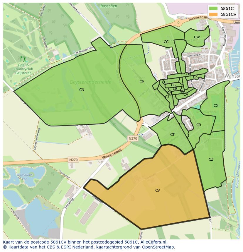 Afbeelding van het postcodegebied 5861 CV op de kaart.