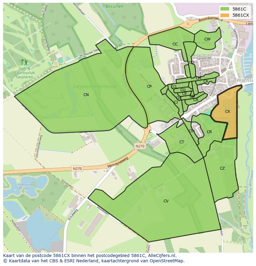 Afbeelding van het postcodegebied 5861 CX op de kaart.