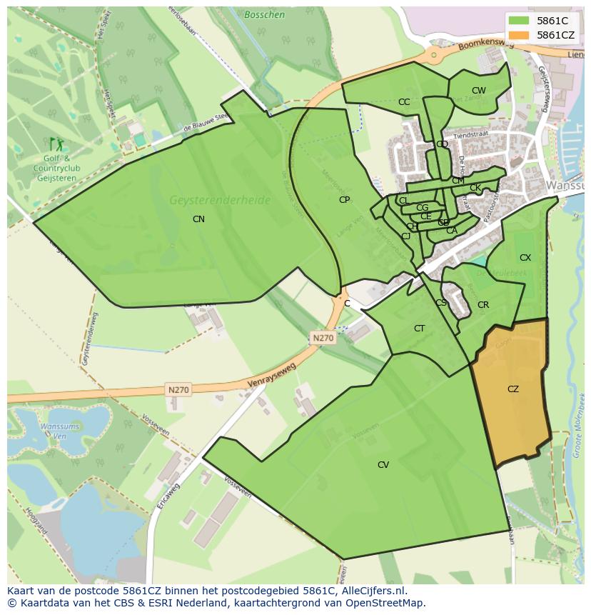 Afbeelding van het postcodegebied 5861 CZ op de kaart.