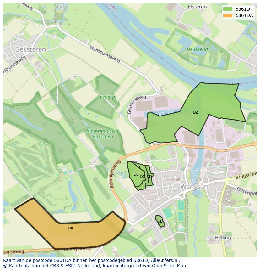 Afbeelding van het postcodegebied 5861 DA op de kaart.