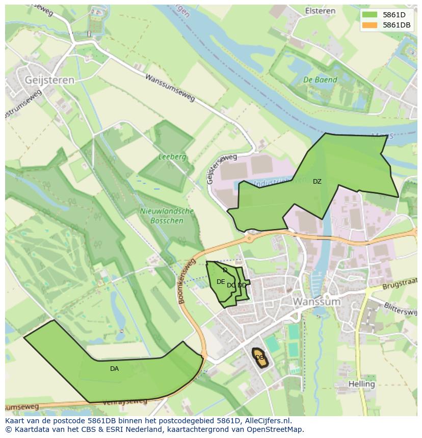 Afbeelding van het postcodegebied 5861 DB op de kaart.