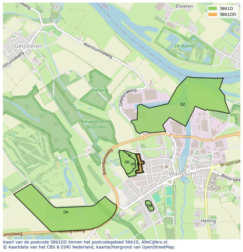 Afbeelding van het postcodegebied 5861 DD op de kaart.