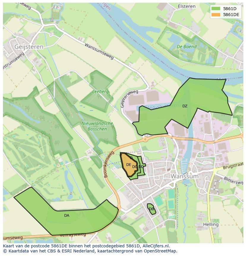 Afbeelding van het postcodegebied 5861 DE op de kaart.