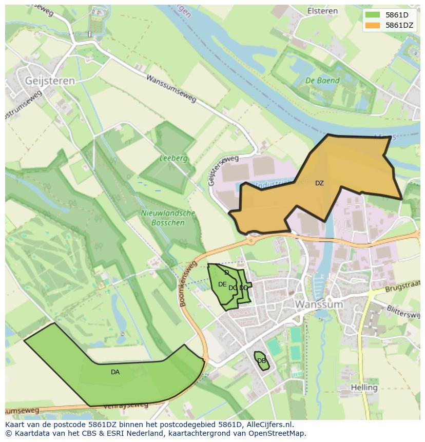 Afbeelding van het postcodegebied 5861 DZ op de kaart.
