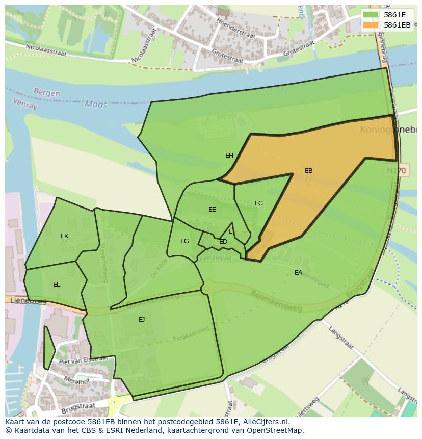 Afbeelding van het postcodegebied 5861 EB op de kaart.