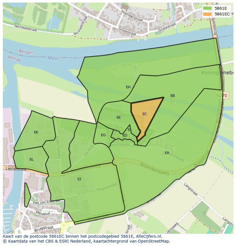 Afbeelding van het postcodegebied 5861 EC op de kaart.