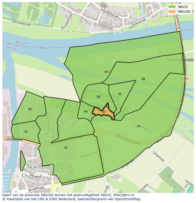 Afbeelding van het postcodegebied 5861 ED op de kaart.