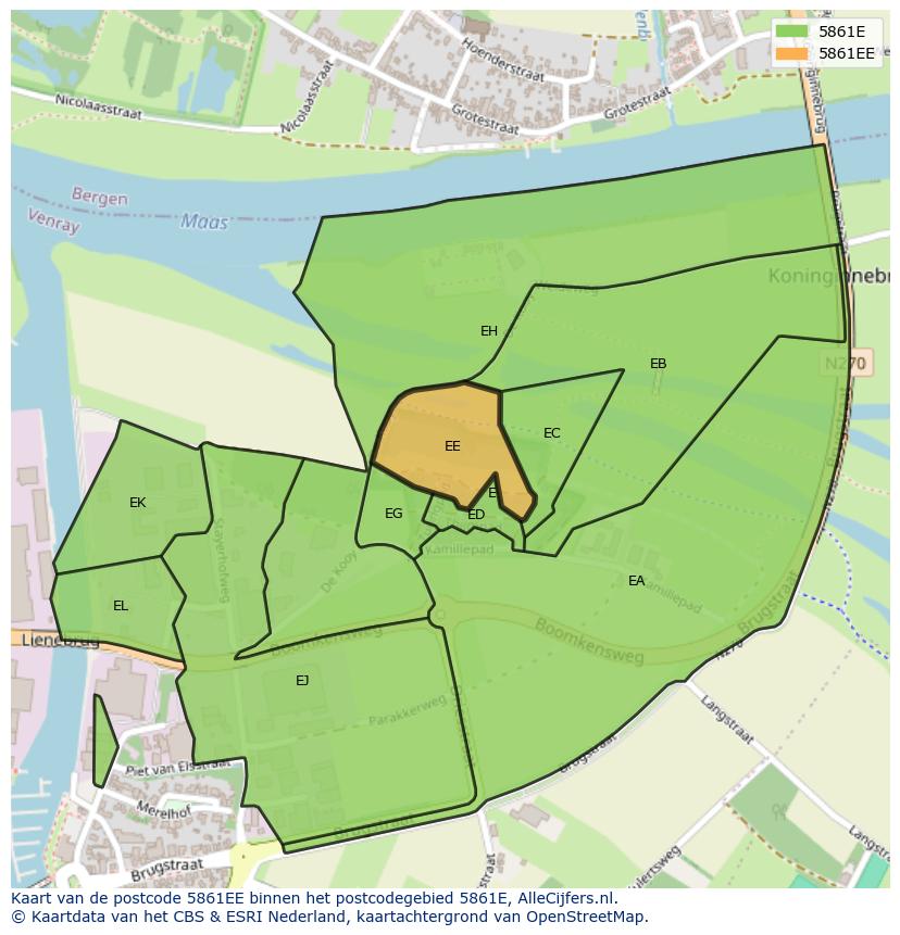 Afbeelding van het postcodegebied 5861 EE op de kaart.