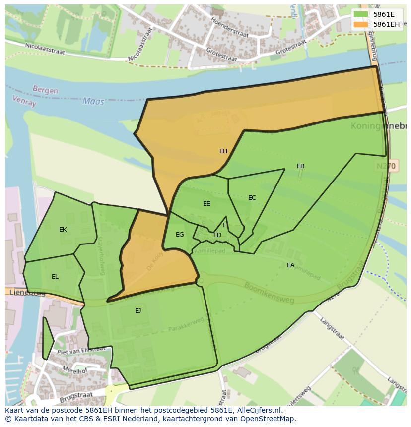 Afbeelding van het postcodegebied 5861 EH op de kaart.